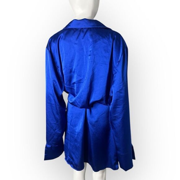 90s/Y2K Boohoo Satin Wrap Dress Women's 18 Blue Plus Size - Picture 3 of 5